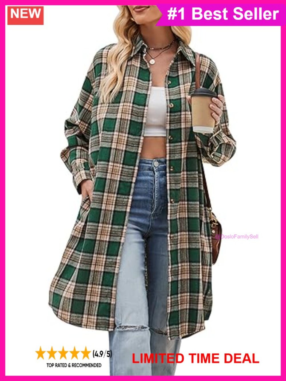 Flannel Shacket Women Button Down Wool Blend Knee Length Casual Jacket